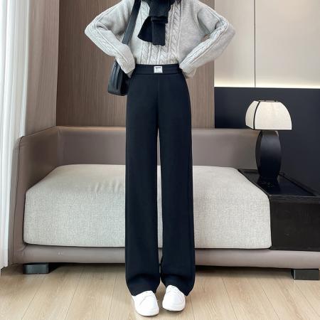 FA46395# 虎珀流光风阔腿裤女垂感新款秋冬季高腰窄版加绒直筒阔腿裤 服裝批發女裝批發服飾貨源