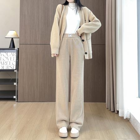 FA46395# 虎珀流光风阔腿裤女垂感新款秋冬季高腰窄版加绒直筒阔腿裤 服裝批發女裝批發服飾貨源
