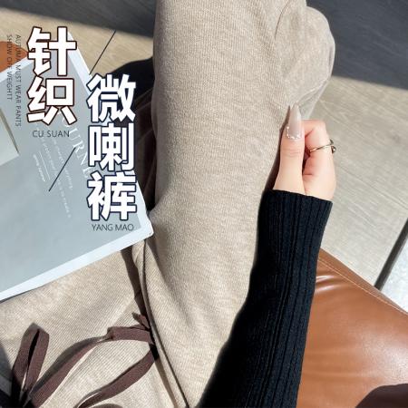 FA46399# 窄版针织宽松微喇女裤秋冬加绒直筒裤喇叭垂感微喇糯米裤子 服裝批發女裝批發服飾貨源