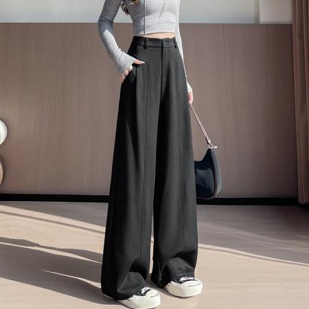 FA46400# 加绒西装阔腿裤秋冬款季牛仔香蕉镰刀裤高腰垂感休闲直筒裤 服裝批發女裝批發服飾貨源