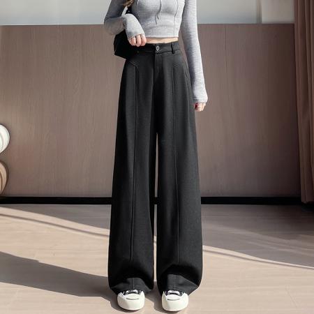 FA46400# 加绒西装阔腿裤秋冬款季牛仔香蕉镰刀裤高腰垂感休闲直筒裤 服裝批發女裝批發服飾貨源
