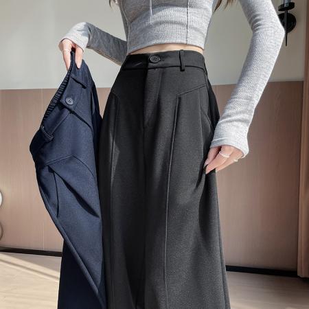 FA46400# 加绒西装阔腿裤秋冬款季牛仔香蕉镰刀裤高腰垂感休闲直筒裤 服裝批發女裝批發服飾貨源