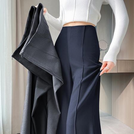 FA46401# 秋冬新款羊毛西装喇叭裤高腰微喇直筒保暖阔腿拖地裤女 服裝批發女裝批發服飾貨源