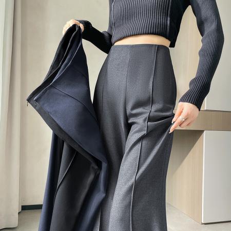 FA46401# 秋冬新款羊毛西装喇叭裤高腰微喇直筒保暖阔腿拖地裤女 服裝批發女裝批發服飾貨源