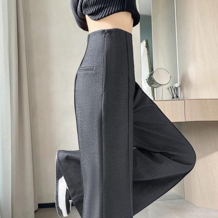 FA46401# 秋冬新款羊毛西装喇叭裤高腰微喇直筒保暖阔腿拖地裤女 服裝批發女裝批發服飾貨源