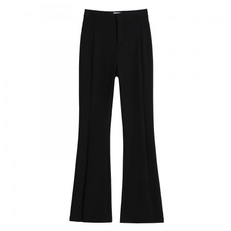 FA46403# 秋冬加绒开叉西装裤高腰直筒微喇裤阔腿裤加厚休闲裤女 服裝批發女裝批發服飾貨源