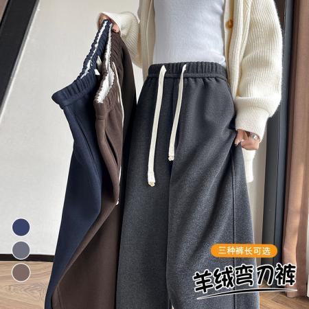 FA46404# 秋冬新款高腰窄版休闲弯刀裤拖地裤女加绒羊绒糯米裤 服裝批發女裝批發服飾貨源