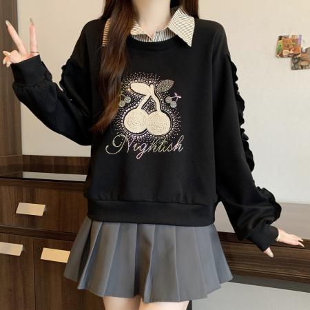 FA46414# 大码新款时尚百搭秋冬季高级感女拼接宽松版卫衣长袖休闲 服裝批發女裝批發服飾貨源