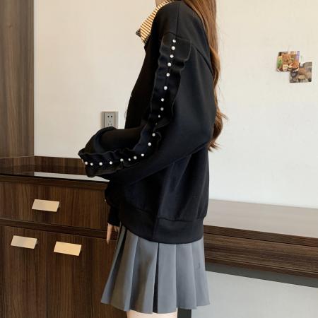 FA46414# 大码新款时尚百搭秋冬季高级感女拼接宽松版卫衣长袖休闲 服裝批發女裝批發服飾貨源