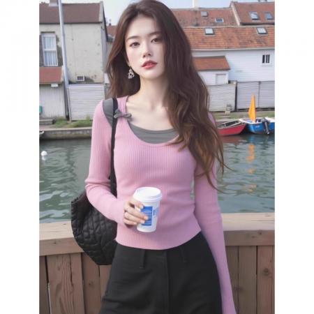 FA46421# 欧货时尚复古字母印花无帽圆领卫衣女冬季慵懒风宽松百搭长袖上衣 服裝批發女裝批發服飾貨源