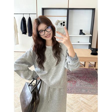 FA46428# 大码美式复古灰色运动套装上衣+半身裙两件套 服裝批發女裝批發服飾貨源