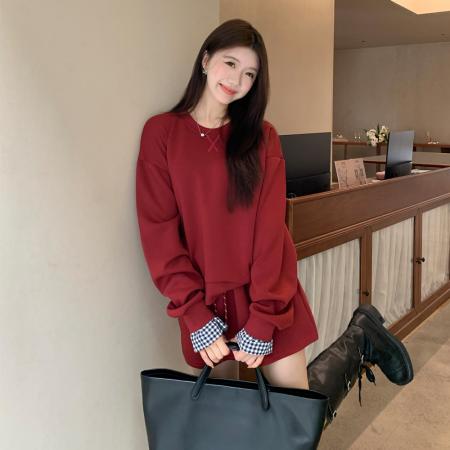 FA46430# 大码套装休闲时尚高级感miu系卫衣裙子两件套 服裝批發女裝批發服飾貨源