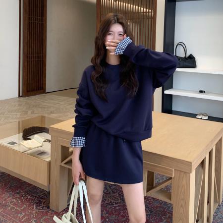 FA46430# 大码套装休闲时尚高级感miu系卫衣裙子两件套 服裝批發女裝批發服飾貨源