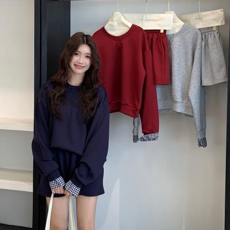 FA46430# 大码套装休闲时尚高级感miu系卫衣裙子两件套 服裝批發女裝批發服飾貨源