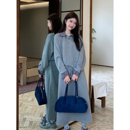 FA46431# 大码韩系学院风减龄套装拼接卫衣半身裙两件套 服裝批發女裝批發服飾貨源