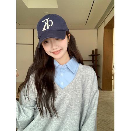 FA46432# 大码假两件卫衣+半身裙polo领上衣两件套学院套装 服裝批發女裝批發服飾貨源