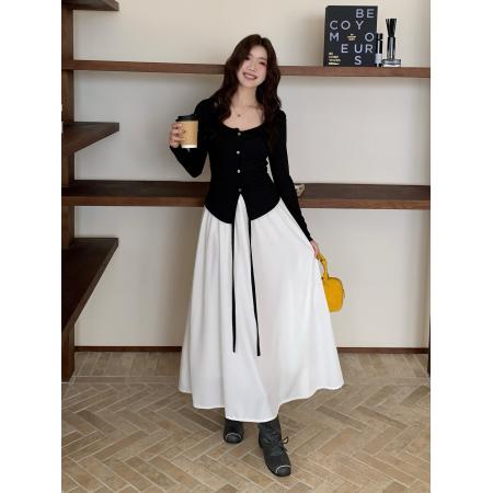 FA46433# 两件套大码法式温柔风白色吊带连衣裙子套装长裙 服裝批發女裝批發服飾貨源