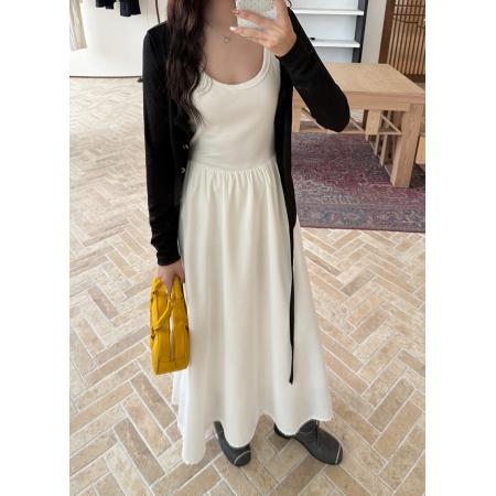 FA46433# 两件套大码法式温柔风白色吊带连衣裙子套装长裙 服裝批發女裝批發服飾貨源