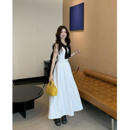 FA46433# 两件套大码法式温柔风白色吊带连衣裙子套装长裙 服裝批發女裝批發服飾貨源