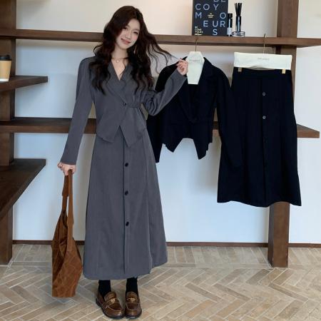 FA46434# 大码气质高级感时尚长袖西装高腰半身裙两件套装 服裝批發女裝批發服飾貨源