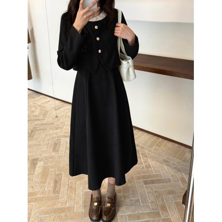 FA46436# 大码高级感洋气减龄气质显瘦百搭连衣裙中长款裙 服裝批發女裝批發服飾貨源