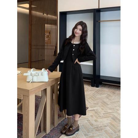 FA46436# 大码高级感洋气减龄气质显瘦百搭连衣裙中长款裙 服裝批發女裝批發服飾貨源