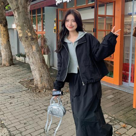 FA46440# 短款夹克外套+抽绳半身裙女秋户外运动工装两件套装 服裝批發女裝批發服飾貨源