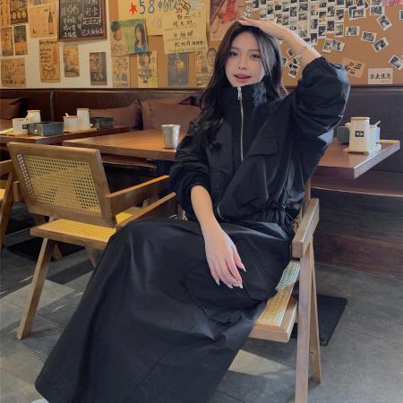 FA46440# 短款夹克外套+抽绳半身裙女秋户外运动工装两件套装 服裝批發女裝批發服飾貨源