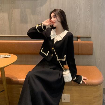 FA46441# 大码小香风假两件外套高级感女秋冬季胖MM半身裙两件套 服裝批發女裝批發服飾貨源