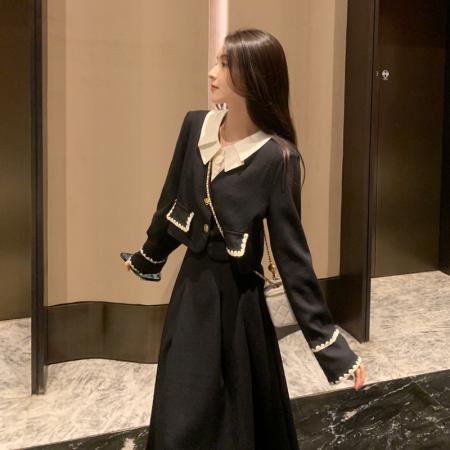 FA46441# 大码小香风假两件外套高级感女秋冬季胖MM半身裙两件套 服裝批發女裝批發服飾貨源