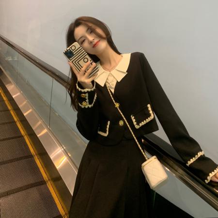 FA46441# 大码小香风假两件外套高级感女秋冬季胖MM半身裙两件套 服裝批發女裝批發服飾貨源