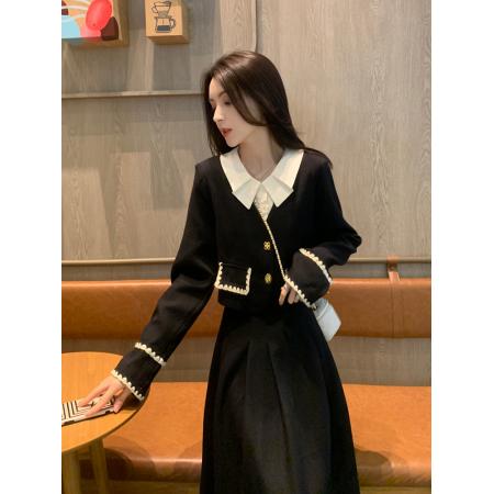 FA46441# 大码小香风假两件外套高级感女秋冬季胖MM半身裙两件套 服裝批發女裝批發服飾貨源