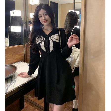 FA46444# 法式赫本风闺蜜西装连衣裙女春秋新款大码胖妹妹显瘦小黑裙子 服裝批發女裝批發服飾貨源