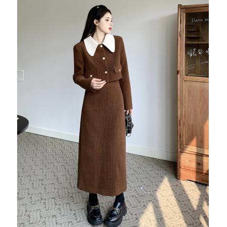 FA46449# 秋冬大码微胖妹妹MM气质名媛高级感上衣遮肉显瘦两件套装连衣裙 服裝批發女裝批發服飾貨源