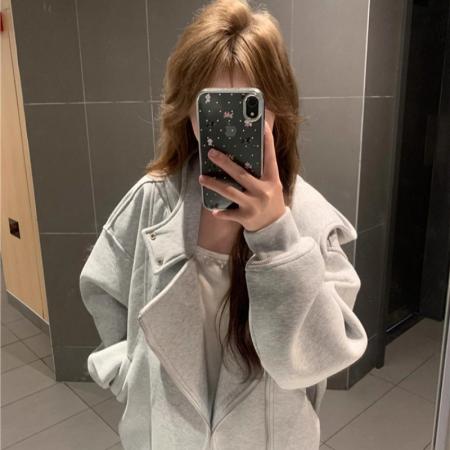 FA46459# 韩系设计感独特超好看外套女春秋新款慵懒风oversize连帽卫衣