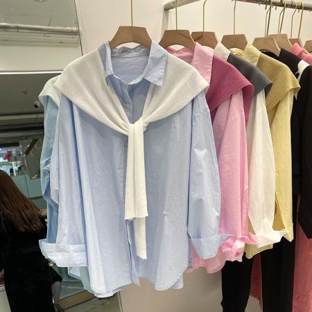 FA46462# 欧货粉色披肩衬衫两件套女设计感新款时尚洋气别致春装上衣