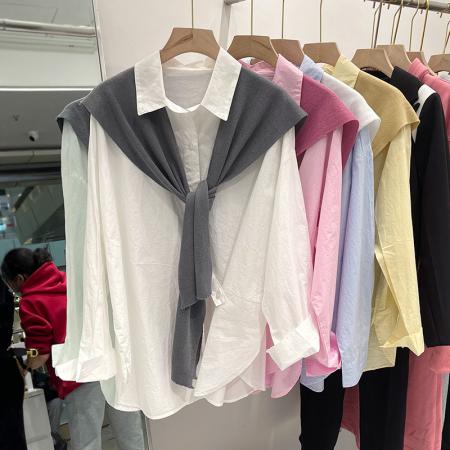 FA46462# 欧货粉色披肩衬衫两件套女设计感新款时尚洋气别致春装上衣