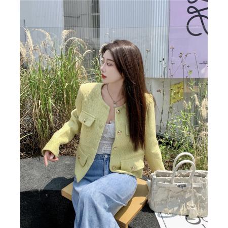 FA46509# 黄色短款小香风外套女秋季新款高级感宽松百搭上衣夹克