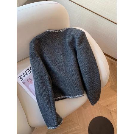 FA46510# 灰色夹棉法式正肩名媛气质短款小香风外套女士小个子高级感轻熟风