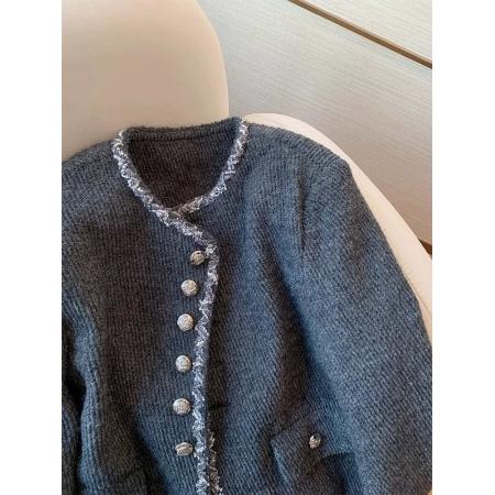 FA46510# 灰色夹棉法式正肩名媛气质短款小香风外套女士小个子高级感轻熟风