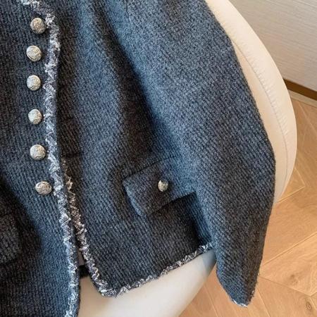 FA46510# 灰色夹棉法式正肩名媛气质短款小香风外套女士小个子高级感轻熟风