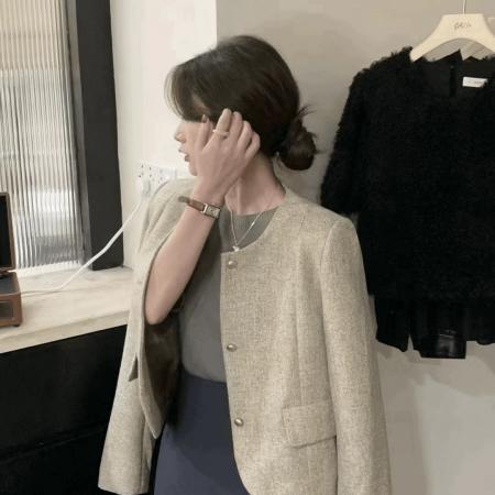 FA46512# 新款气质名媛香风外套圆领短外套上衣短款小个子西装复古秋季法式