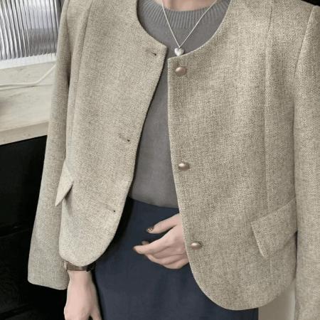 FA46512# 新款气质名媛香风外套圆领短外套上衣短款小个子西装复古秋季法式