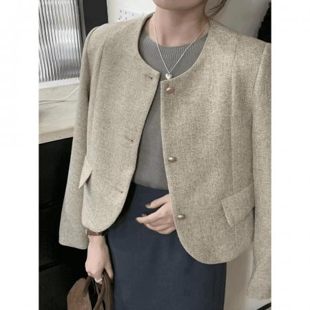 FA46512# 新款气质名媛香风外套圆领短外套上衣短款小个子西装复古秋季法式