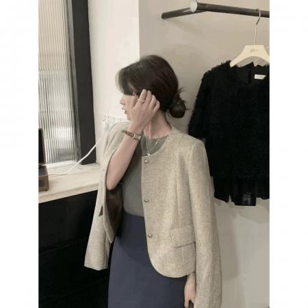 FA46512# 新款气质名媛香风外套圆领短外套上衣短款小个子西装复古秋季法式