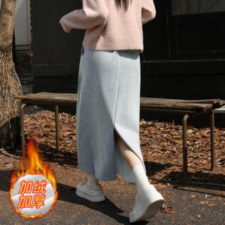 FA46532# -华棉复合宝宝绒新款百搭后开叉休闲纯色半身裙