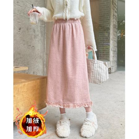 FA46535# -灯芯绒加绒加厚新款流苏百搭后开叉休闲半身裙女