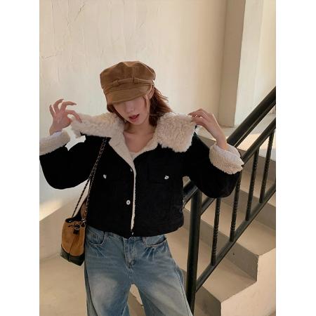FA46538# 新款棉袄短款羊羔毛牛仔外套女秋冬季夹棉高级感加厚夹克上衣
