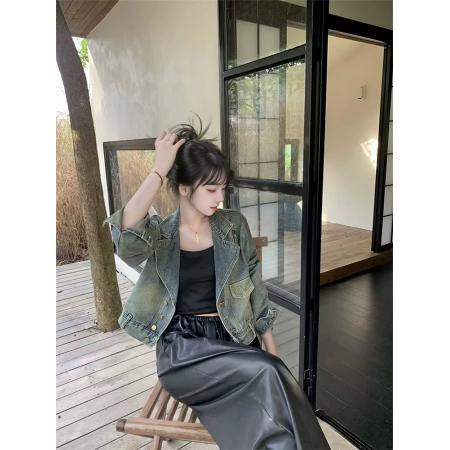 FA46542# 港风复古牛仔短外套女春秋新款潮流长袖上衣时尚休闲百搭机车夹克