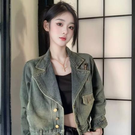 FA46542# 港风复古牛仔短外套女春秋新款潮流长袖上衣时尚休闲百搭机车夹克